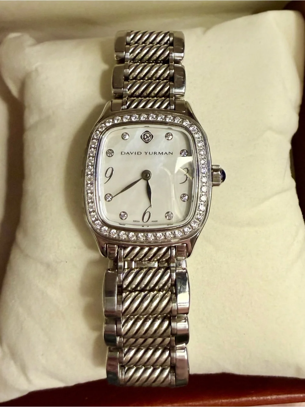 David Yurman Women's Diamond Bezel Watch Silver Cable Link